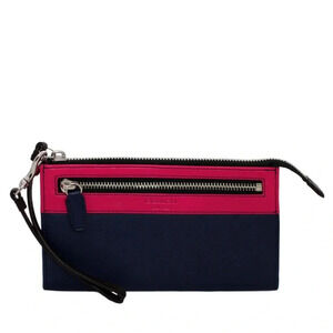 Coach Legacy LeatherColor Block Zippy Wallet Navy/Fuchsia